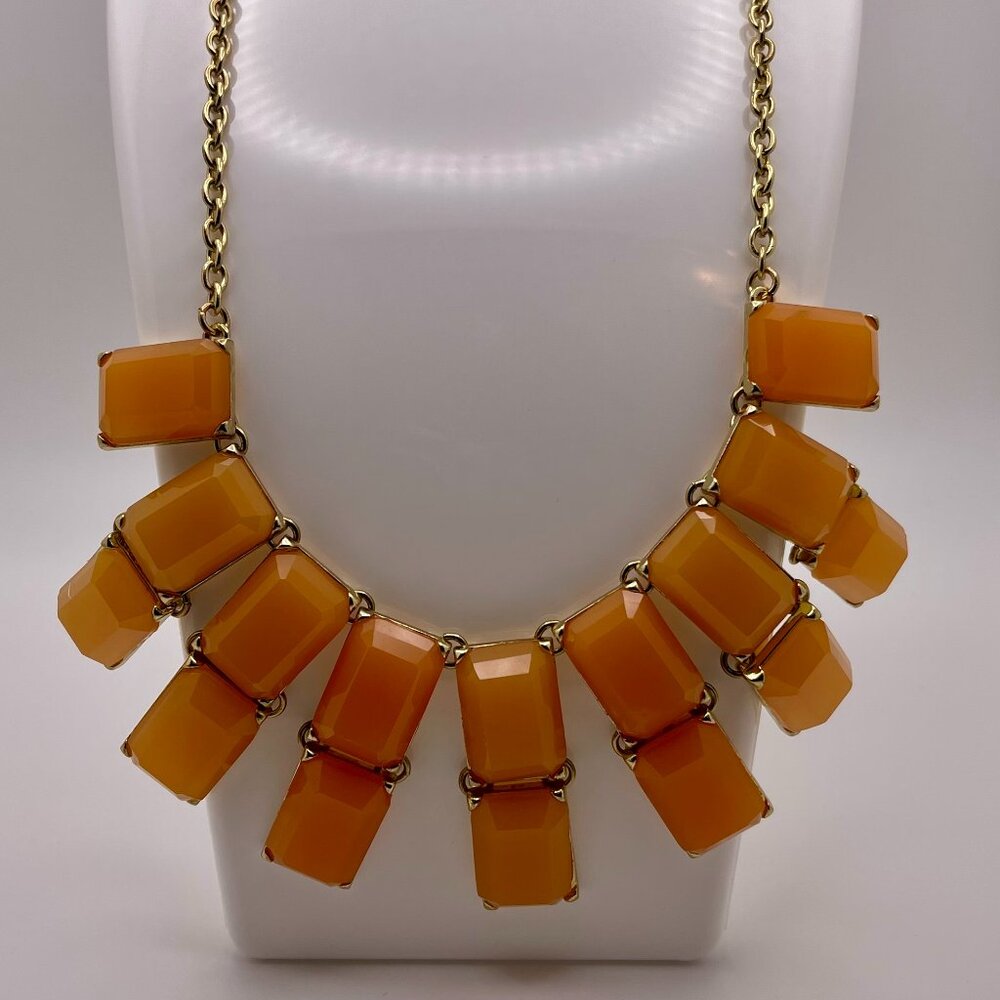 Stony Orange Tangerine Gold Statement Chunky Square Necklace
